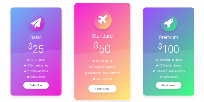 PRICING TABLE UI