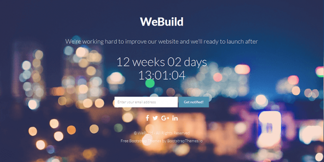 Free bootstrap coming soon template with countdown – WeBuild