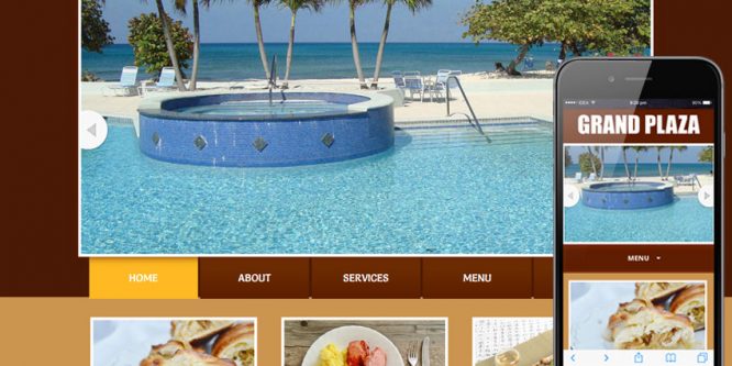 Grand Plaza web template and mobile website template for Restaurants and hotels