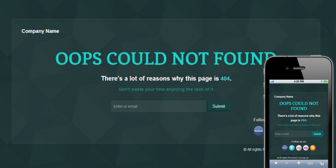 Green Glossy 404 Page Not Found Mobile Web Template