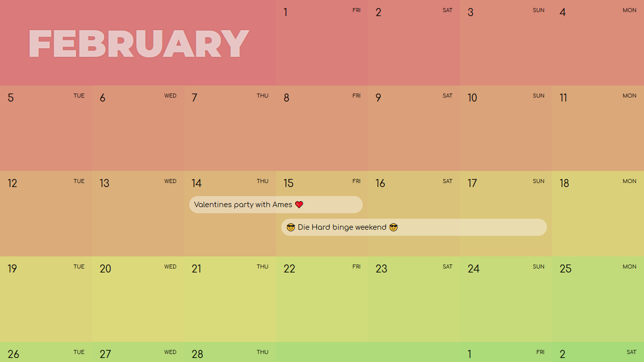 CSS GRID CALENDAR