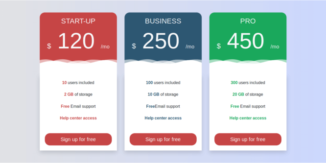 CREATIVE PRICING TABLE
