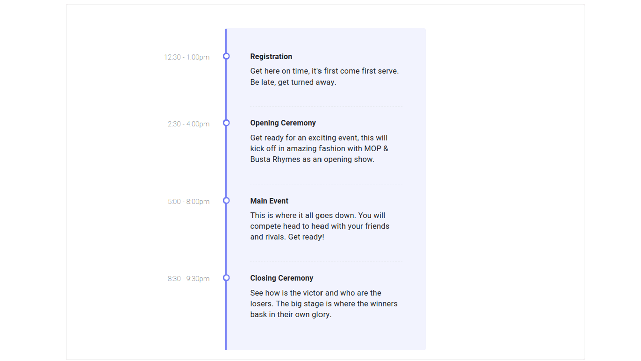 Event Timeline Codeing Html TIMELINE EVENTS