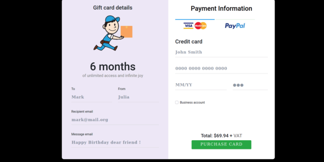 BOOTSTRAP 4 GIFT CARD PAYMENT FORM