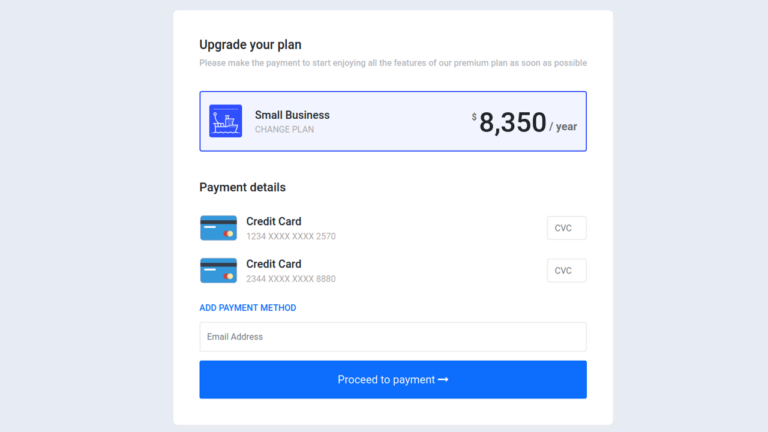 BOOTSTRAP 5 PRICING PLAN WITH CREDIT CARD PAYMENT DETAILS