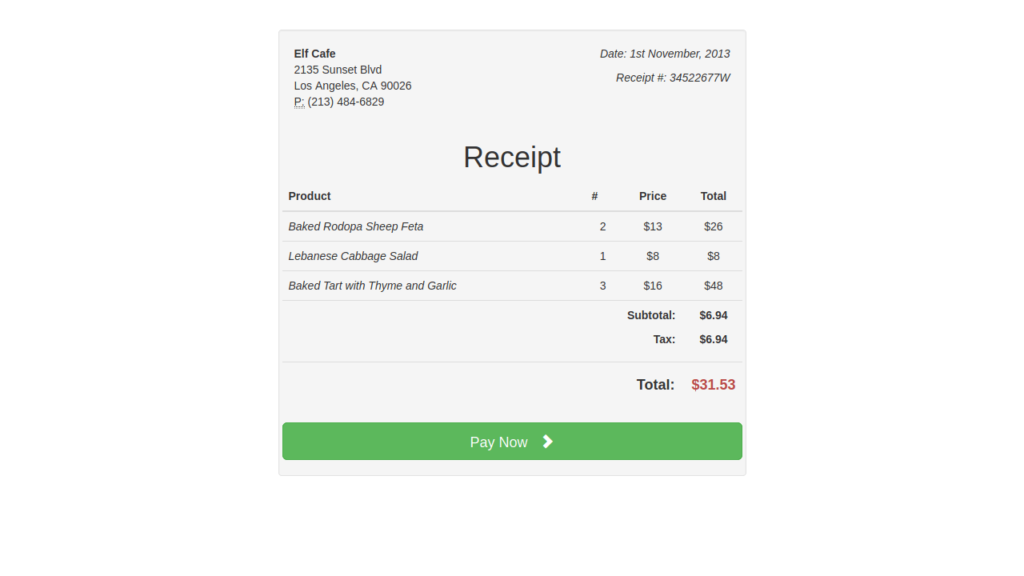 Bootstrap Purchase Receipt Template