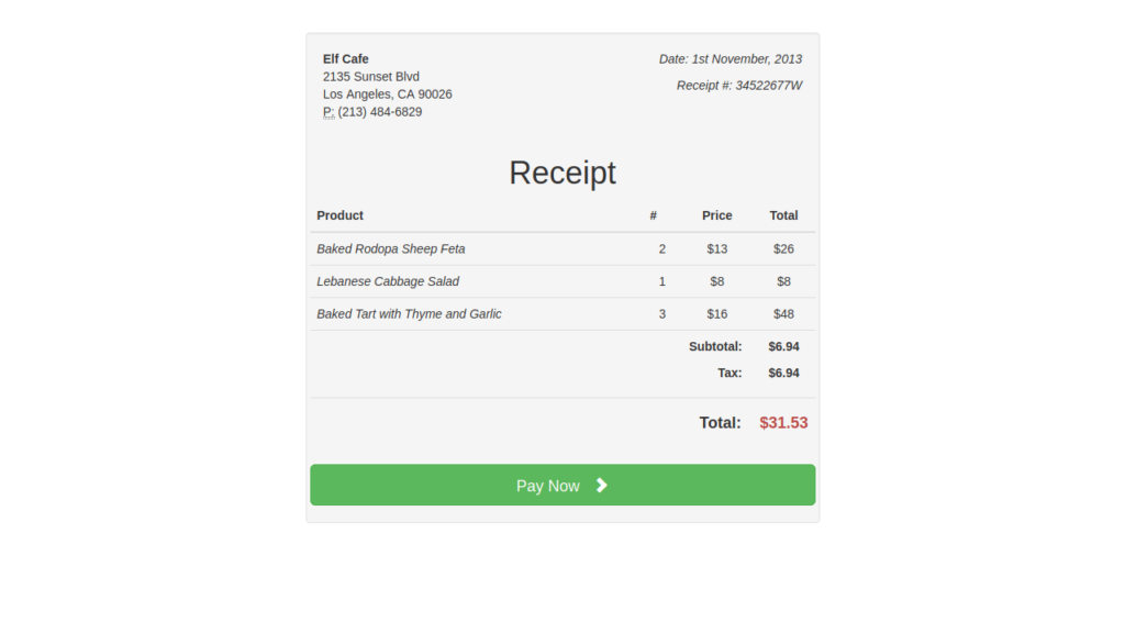 Bootstrap 4 Receipt Template