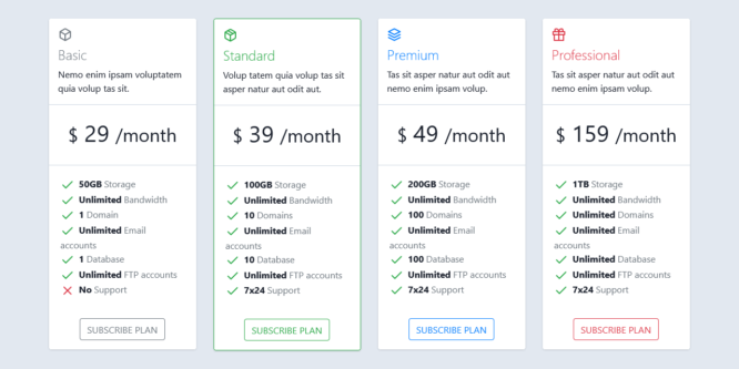PRICING TABLE WITH DETAIL