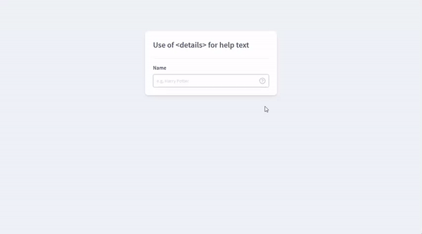 DETAILS ELEMENT FOR HELP TEXT