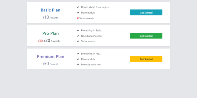 BOOTSTRAP PRICING PLAN LIST